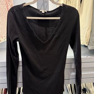 James Perse Black Long Sleeve V-Neck Top